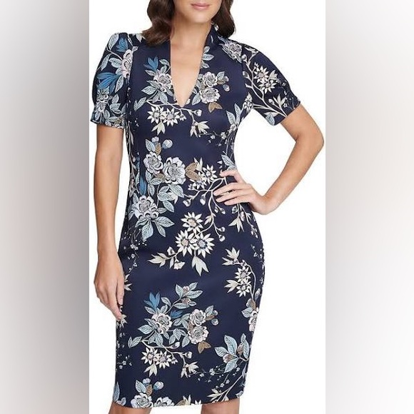 Vince Camuto Floral Printed Scuba Knit Sheath Dress - Picture 1 of 11